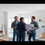 Remodeling professionals collaborating on a home renovation project in a stylish, updated living room for inspiring results.
