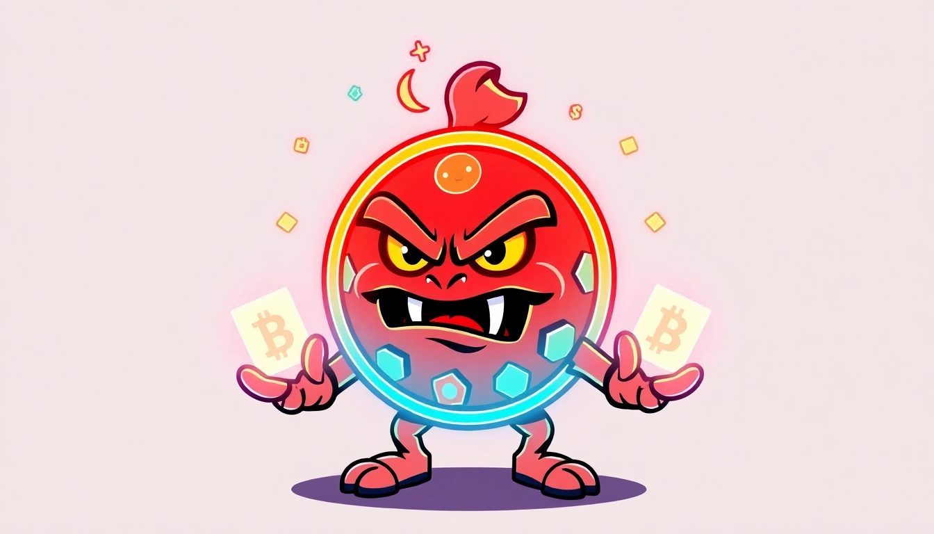 Angry Pepe Coin logo with blockchain and gambling elements highlighting utility and community power